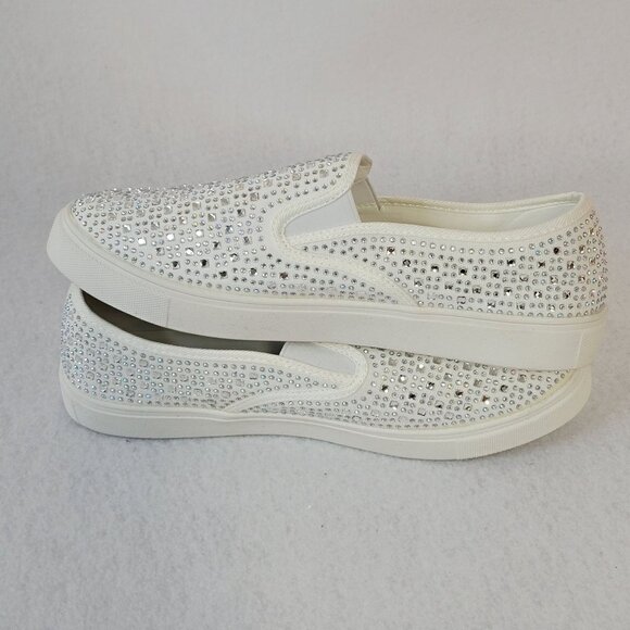 White Cruz Slip-On Rhinestone Embellished Sneakers 9M - Picture 2 of 9